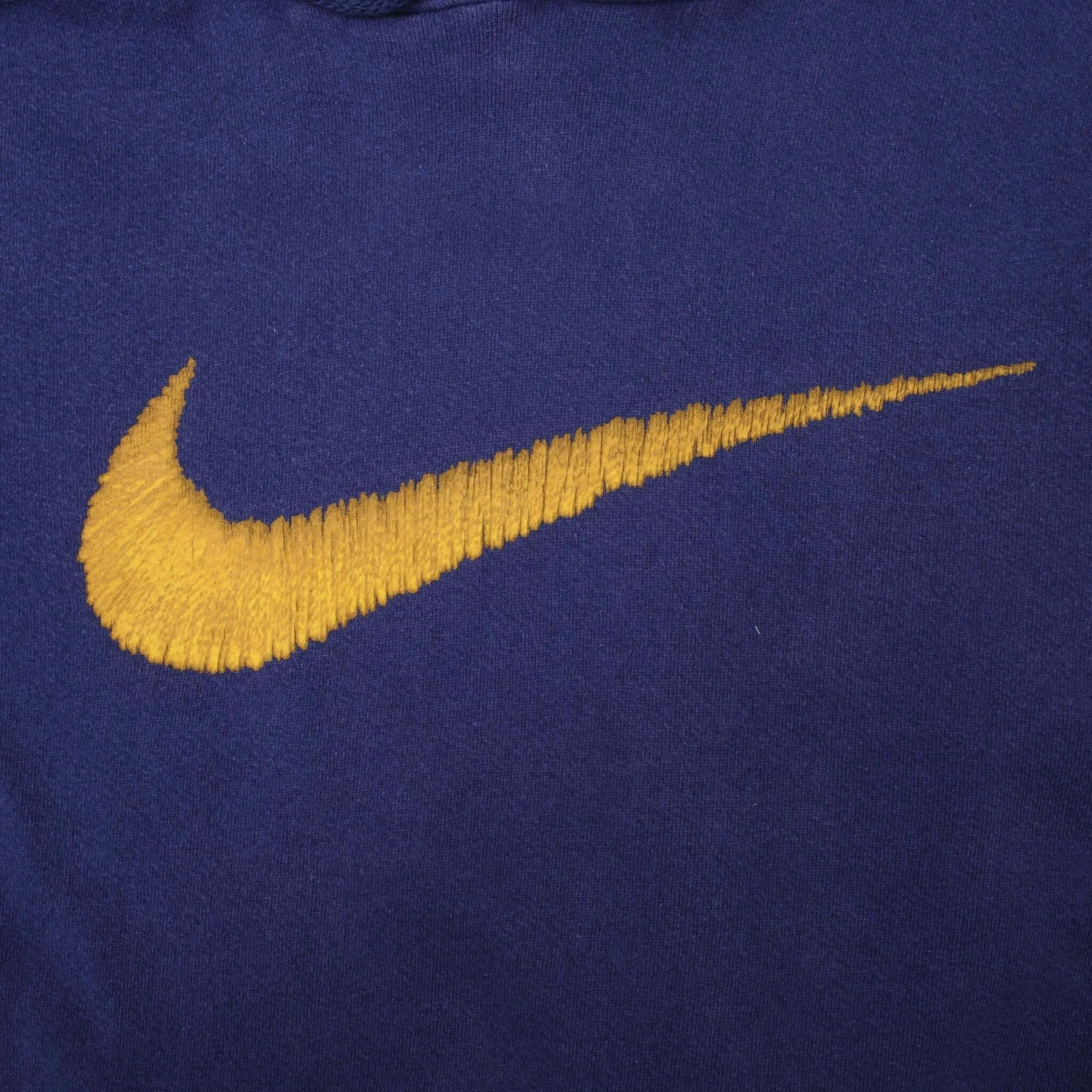VINTAGE NIKE BIG SWOOSH BLUE HOODIE SWEATSHIRT 1990S SIZE LARGE MADE IN USA