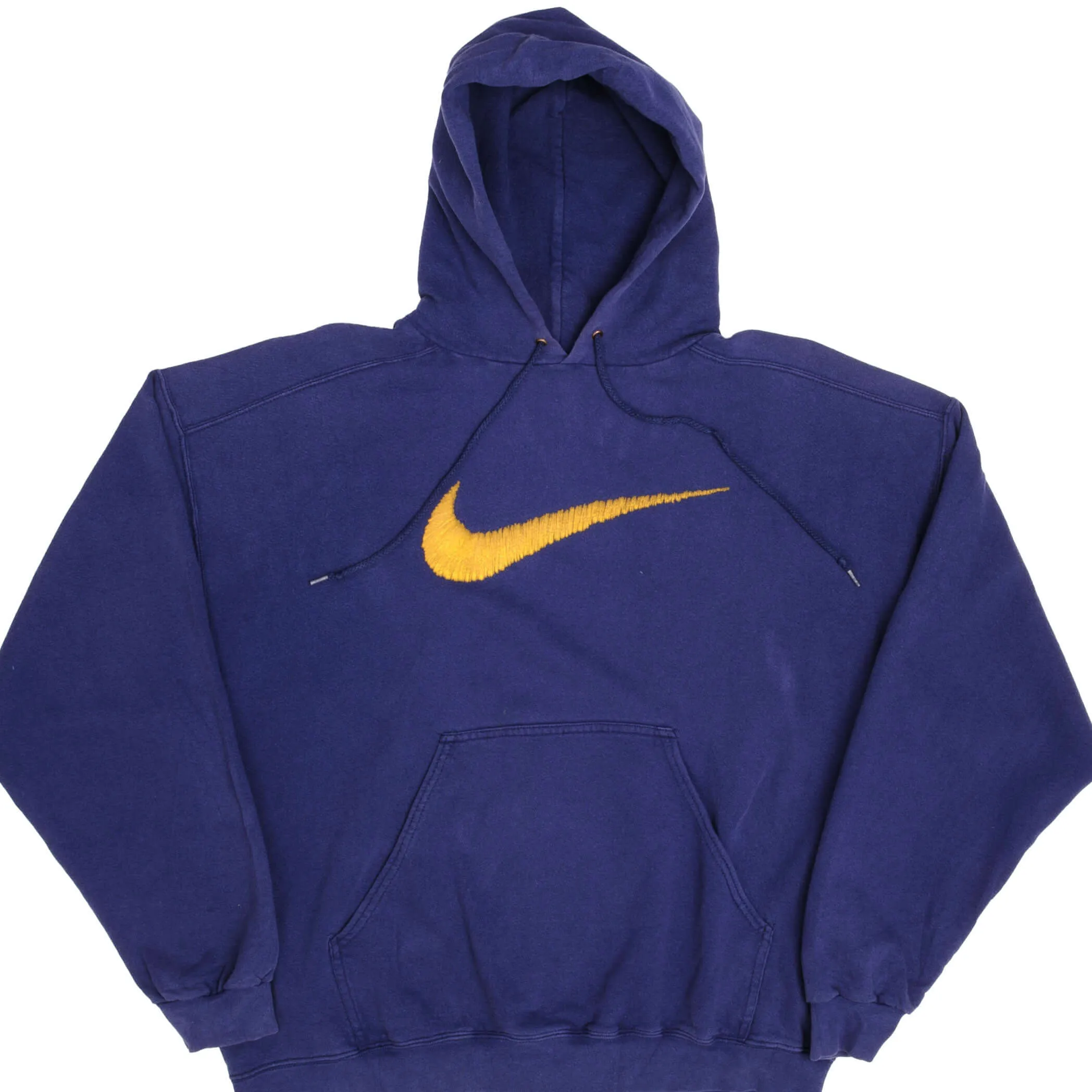 VINTAGE NIKE BIG SWOOSH BLUE HOODIE SWEATSHIRT 1990S SIZE LARGE MADE IN USA