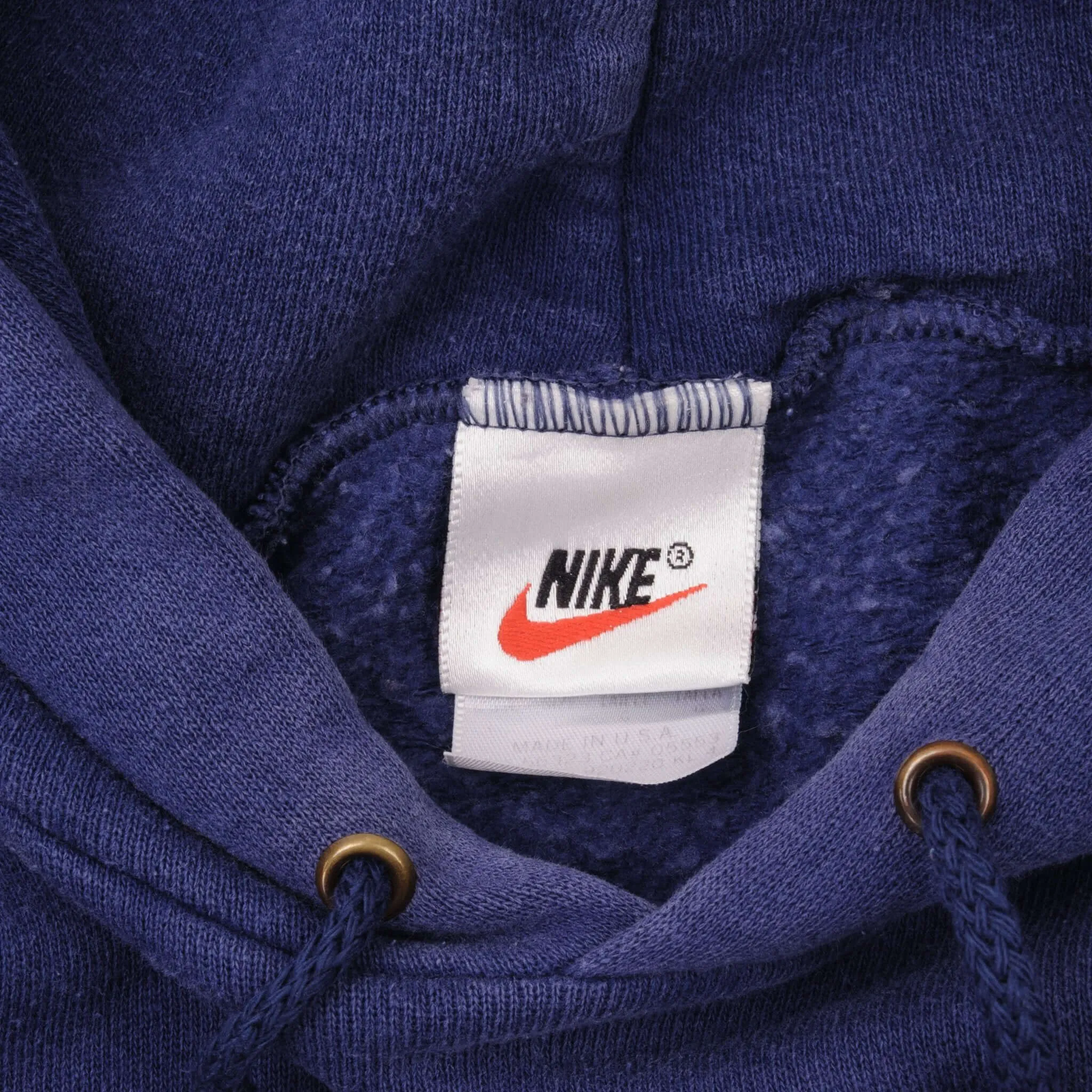 VINTAGE NIKE BIG SWOOSH BLUE HOODIE SWEATSHIRT 1990S SIZE LARGE MADE IN USA