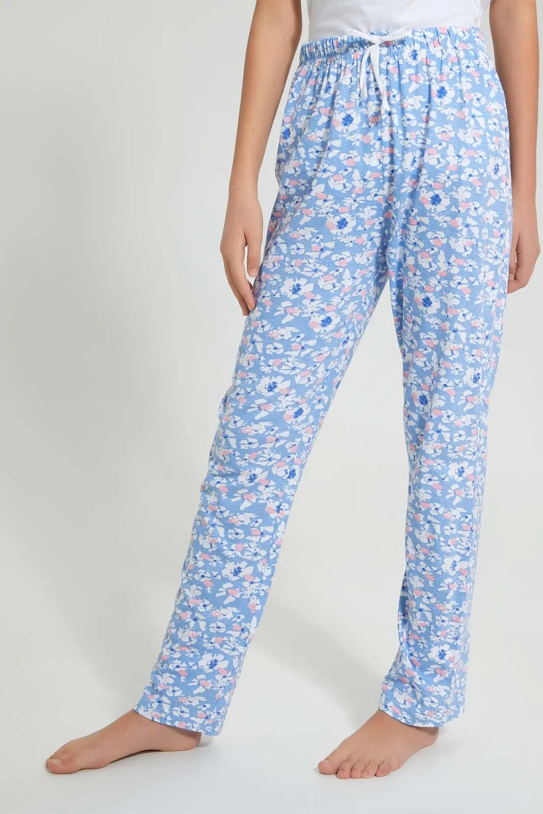 White And Blue Floral Pyjama Set (2 Piece)