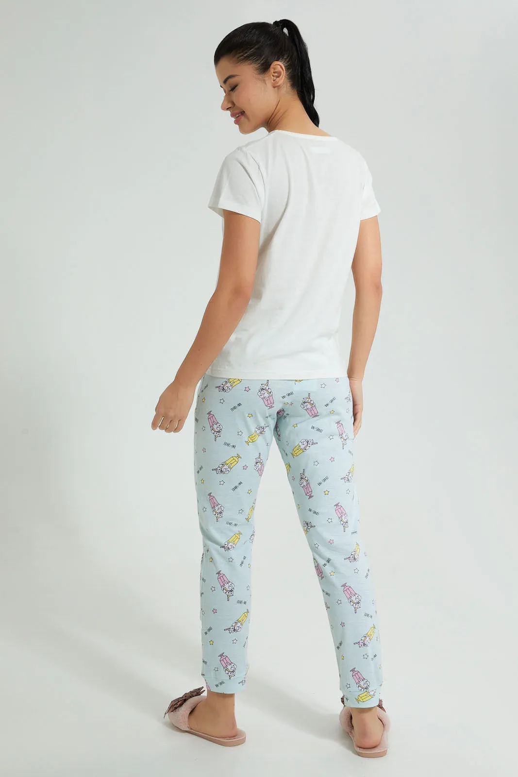 White And Blue Unicorn Pyjama Set (2 Piece)
