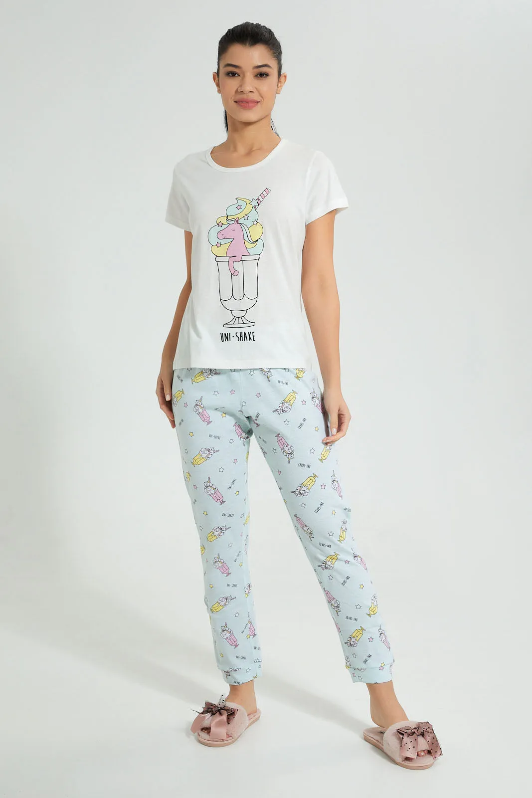 White And Blue Unicorn Pyjama Set (2 Piece)