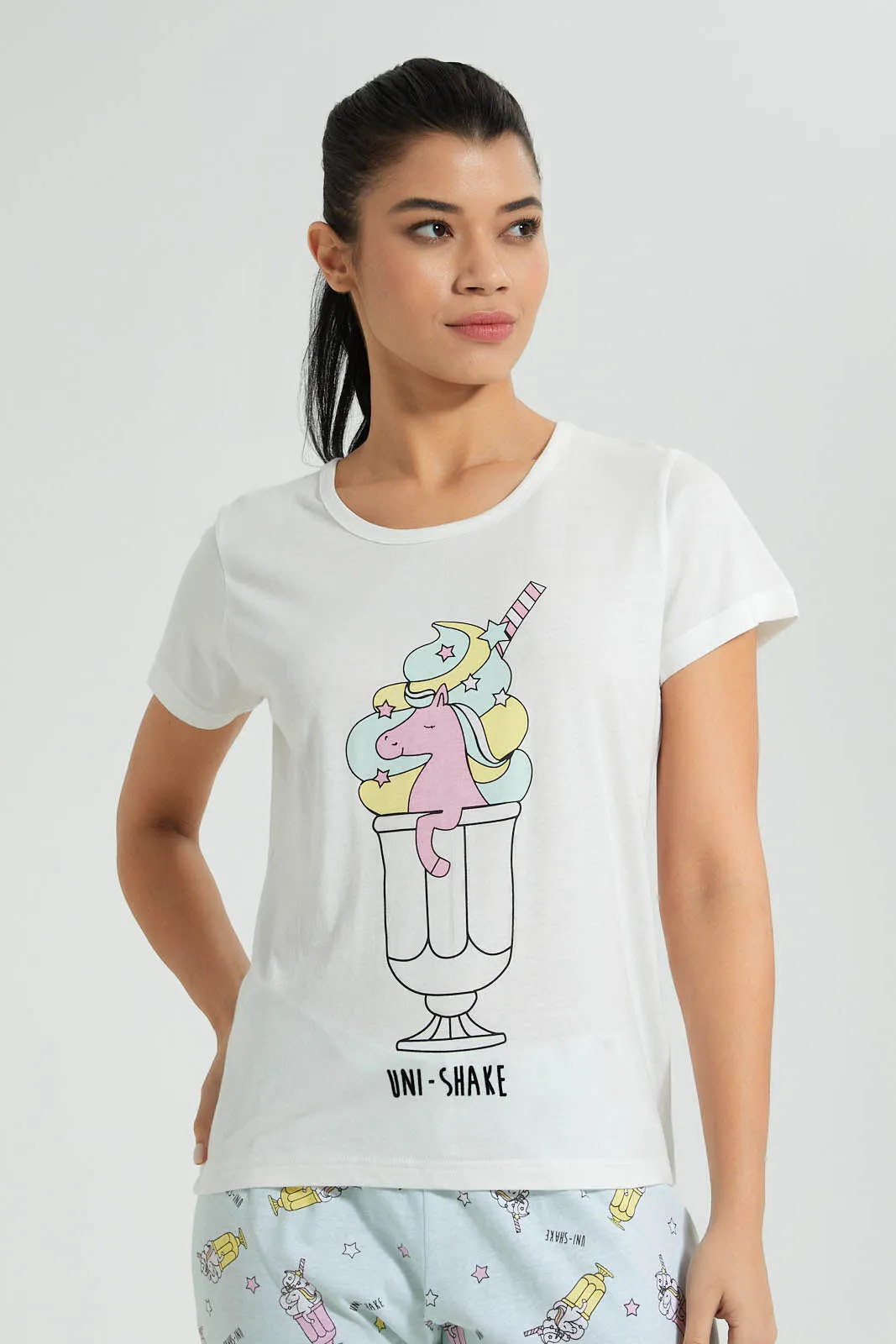 White And Blue Unicorn Pyjama Set (2 Piece)