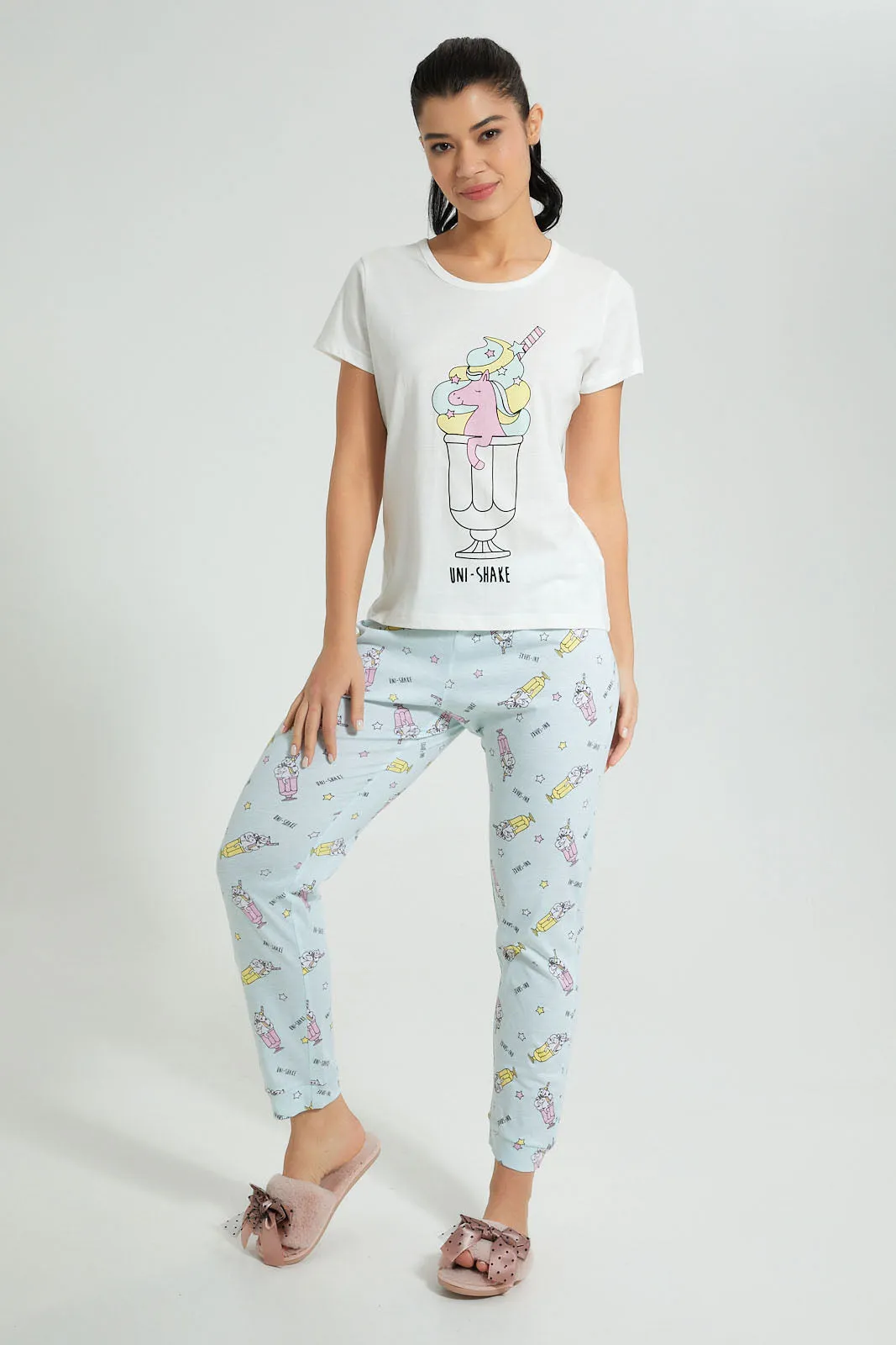 White And Blue Unicorn Pyjama Set (2 Piece)