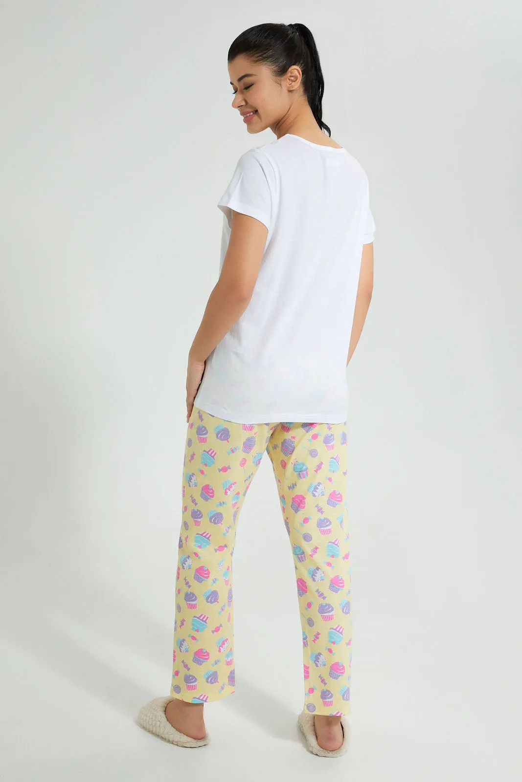 White And Yellow Cup Cake Pyjama Set (2 Piece)