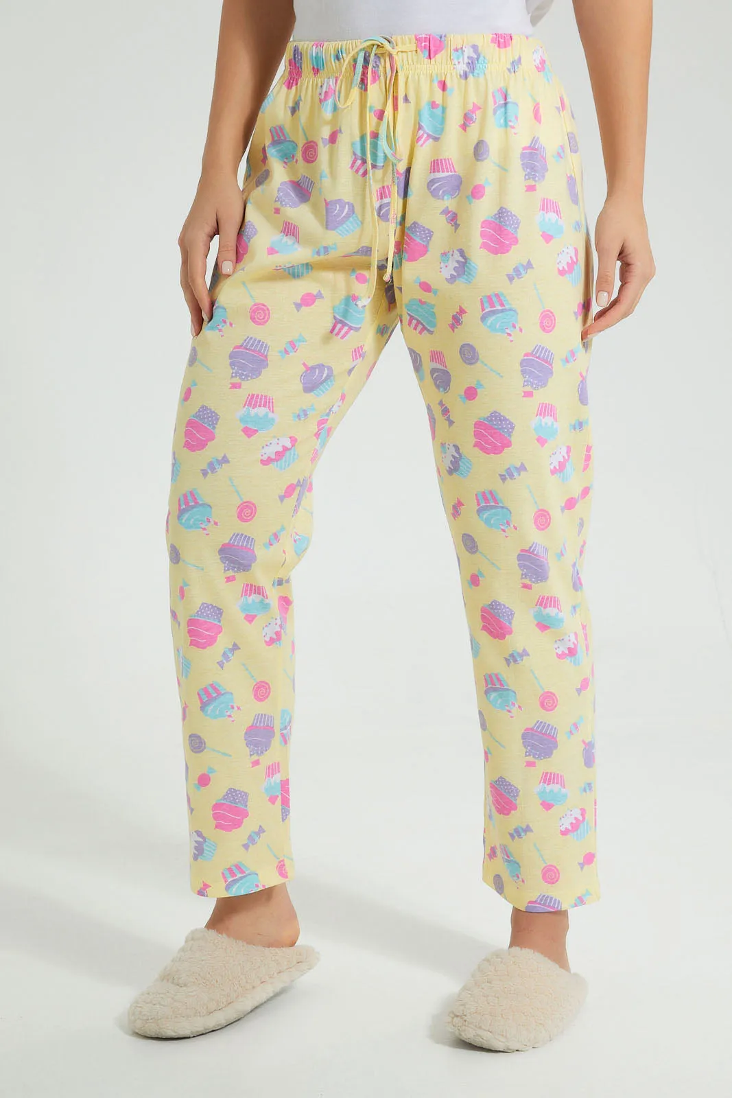 White And Yellow Cup Cake Pyjama Set (2 Piece)