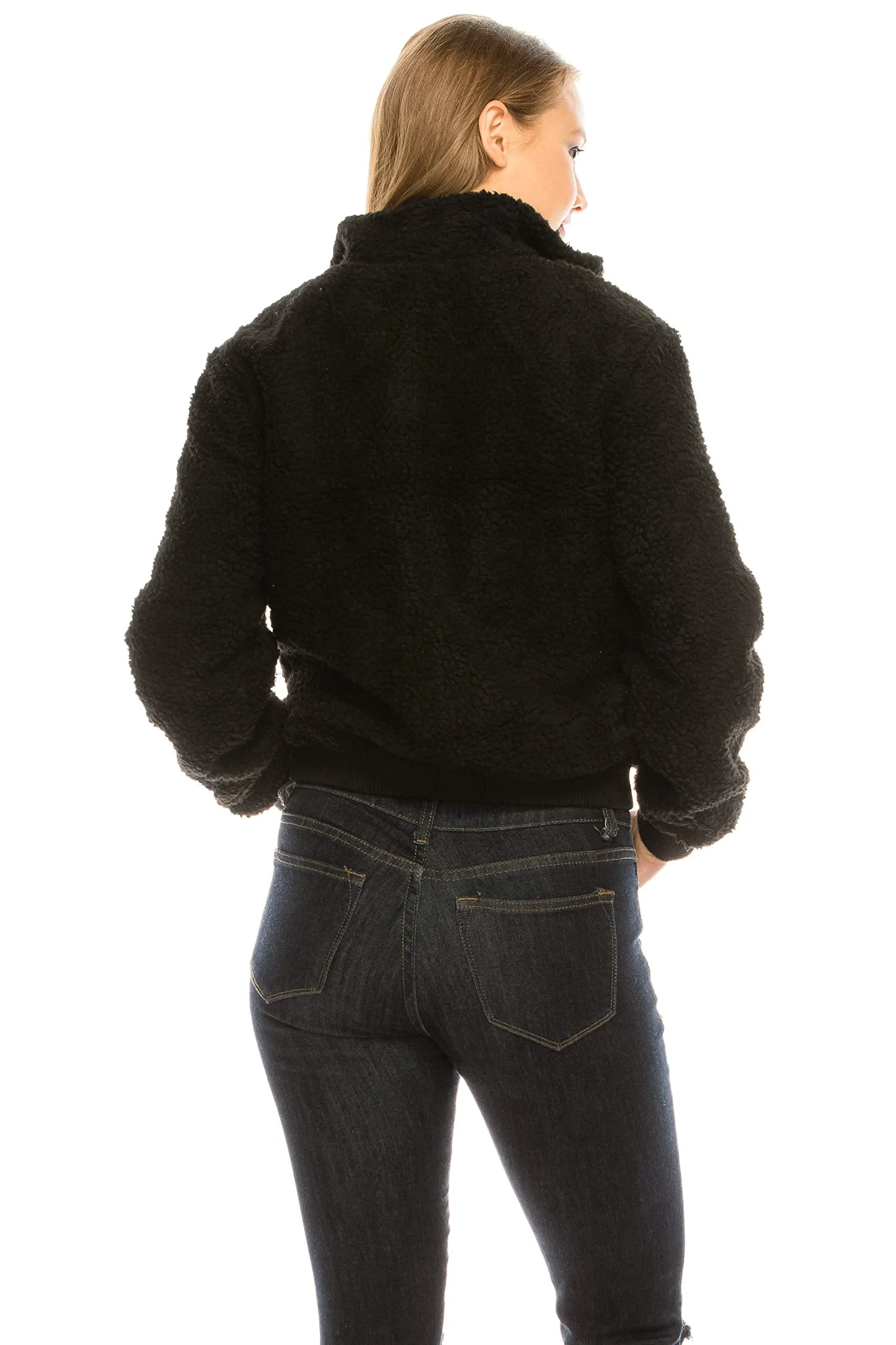 Women's Sherpa Mock Neck Coat Lapel Fleece Fuzzy Faux Shearling Jacket