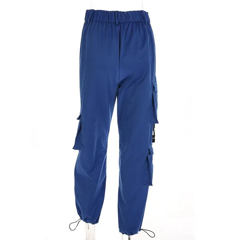 Women's Spring/Autumn High-Waist Loose Multi-Pocket Cargo Pants