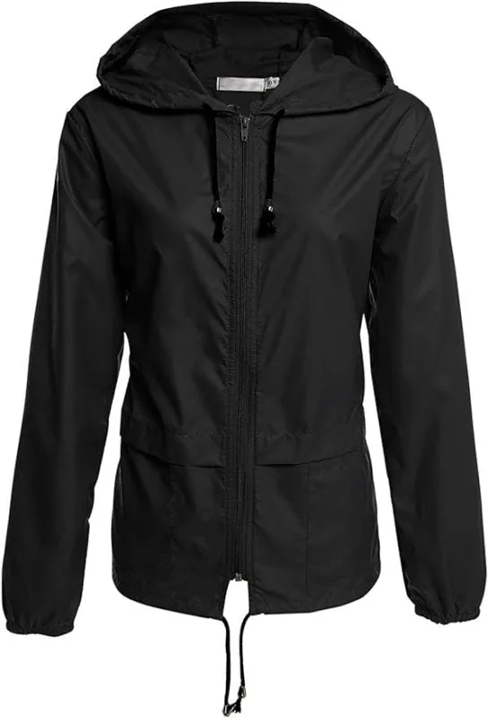 Women's Waterproof Jacket Outdoor Quick Dry Raincoat Windproof Casual Zipper Windbreaker with Hood